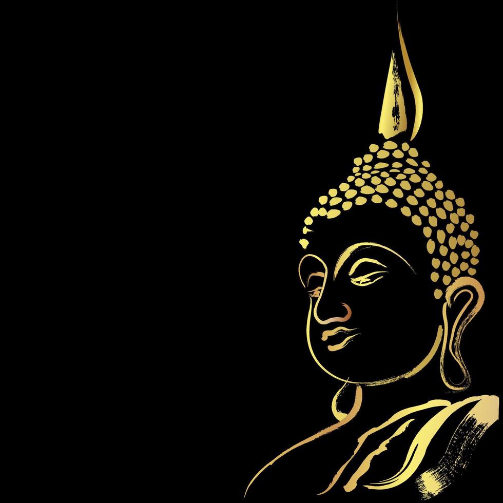 bouddha doré avec coup de pinceau doré isoler sur fond noir vecteur
