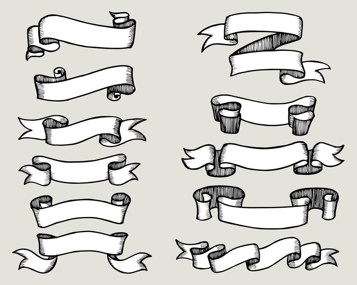 ensemble d'illustrations de bannière de ruban de doodle vectoriel dessinés à la main.