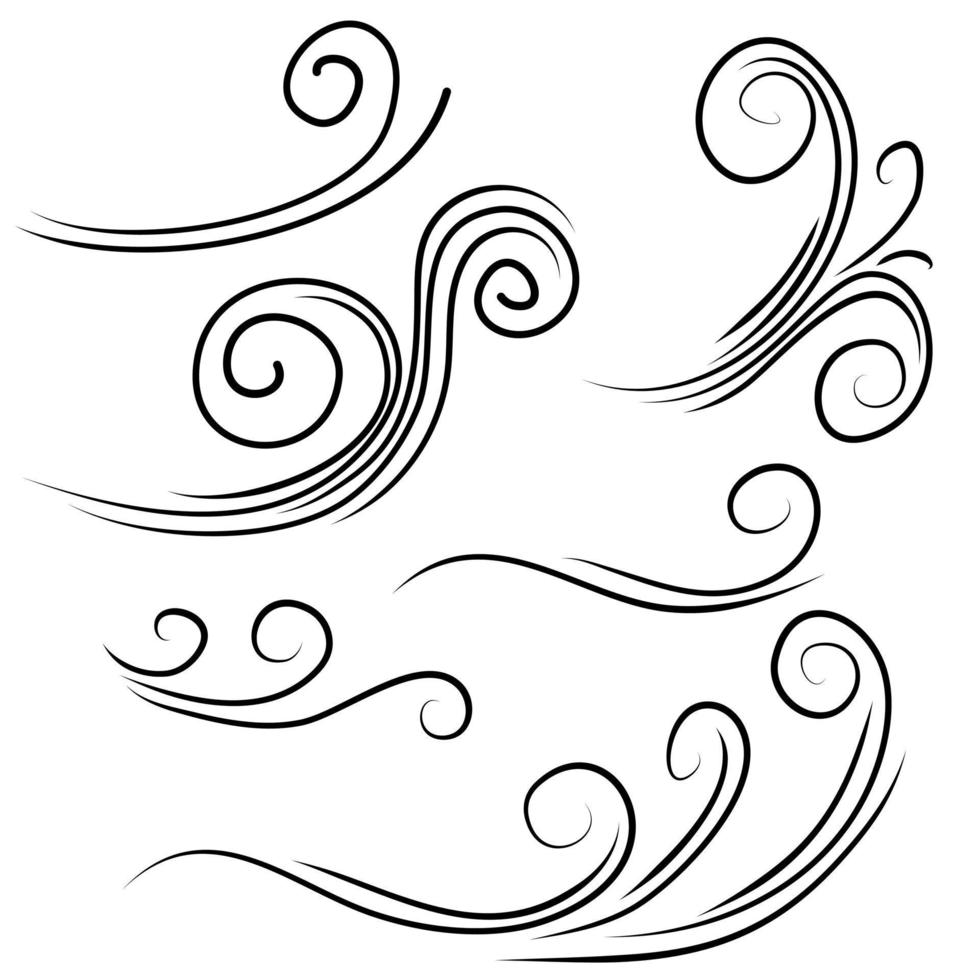 rafale de vent dessinée à la main isolée sur fond blanc. illustration vectorielle de griffonnage. vecteur
