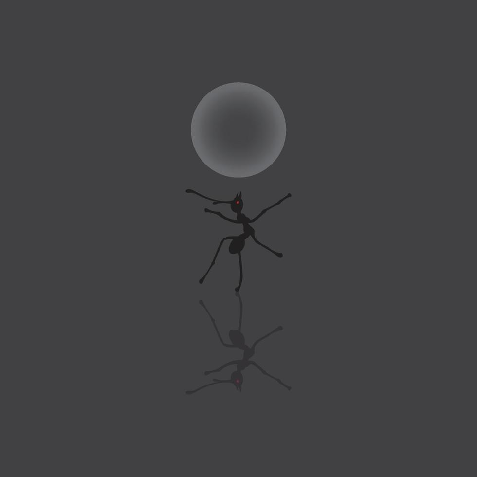 fourmi noire avec une ombre et une bulle au milieu de la nuit vecteur