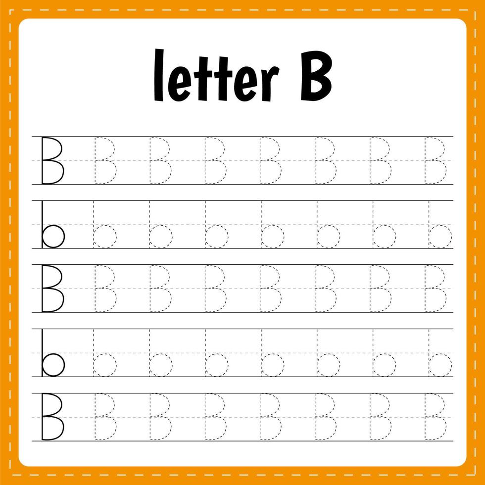 écrire des lettres. page de traçage. fiche pratique. feuille de travail pour les enfants. apprendre l'alphabet. la lettre B vecteur