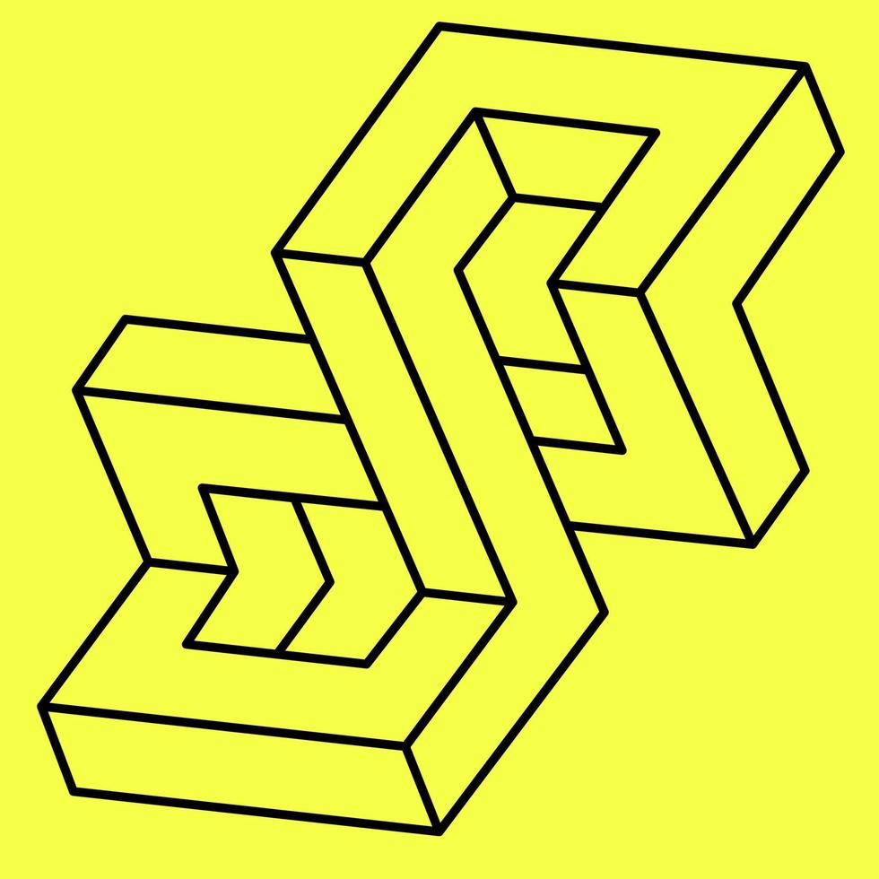 illusion d'optique, figure impossible, lignes noires sur fond jaune, art optique vecteur