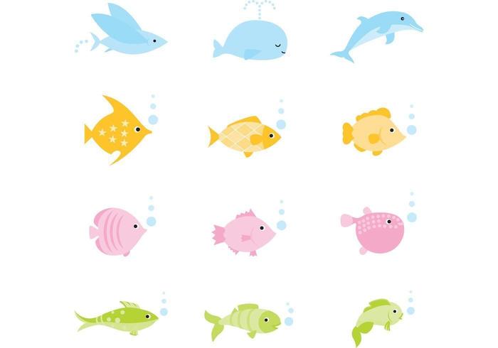 Cute Cartoon Fish, Whale et Dolphin Vectors