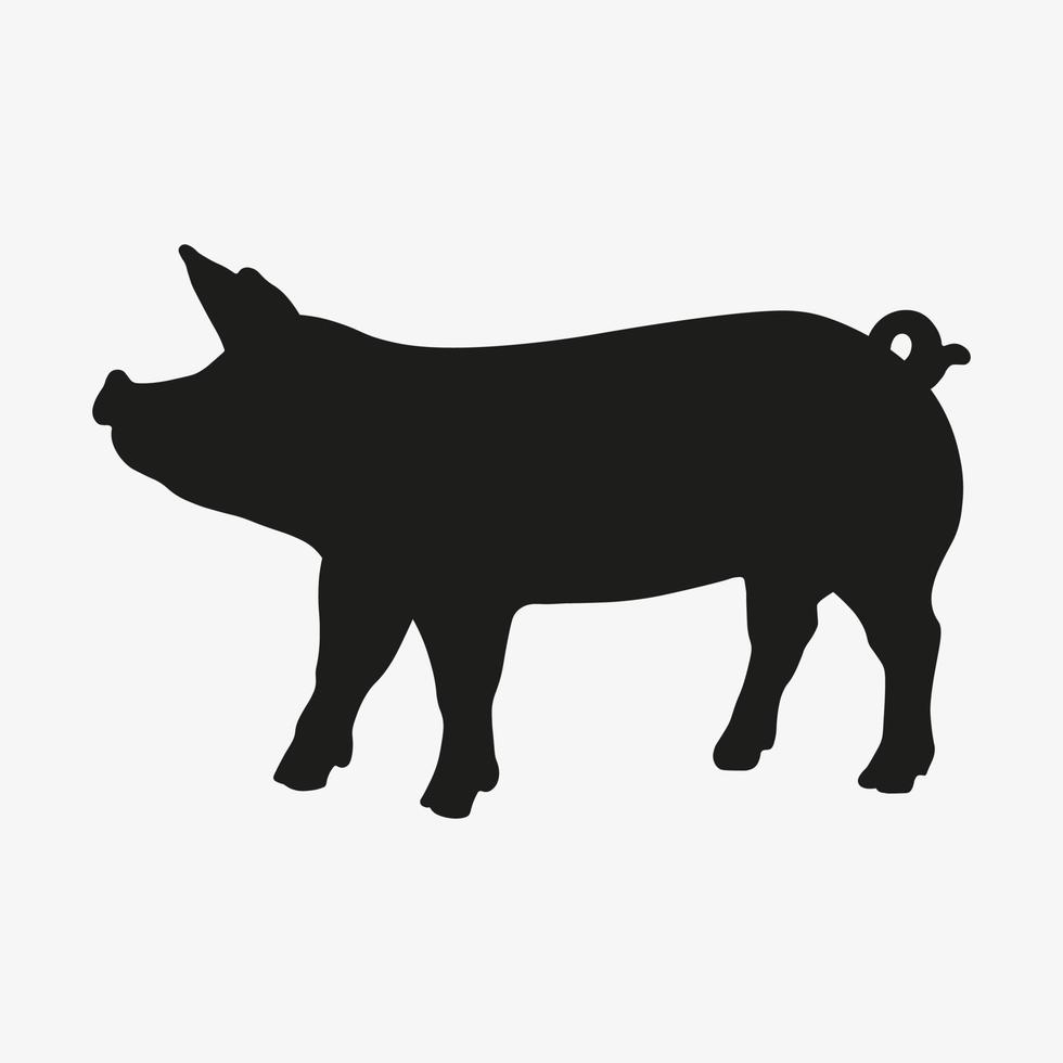 silhouette noire de cochon isolé sur fond blanc. illustration vectorielle d'animal domestique. icône de cochon heureux. symbole du cochon vecteur