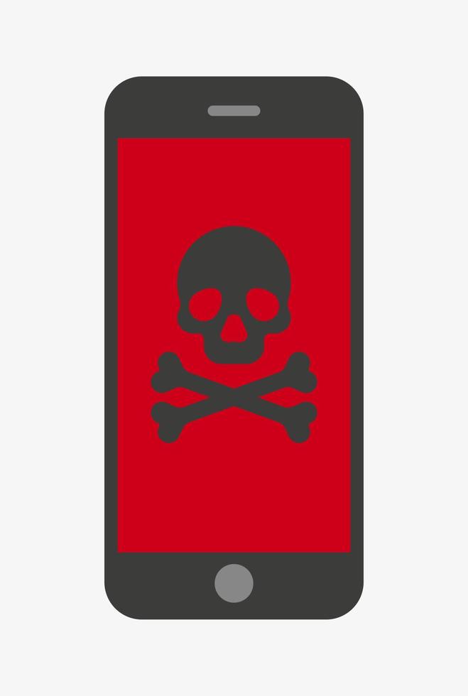 notification de logiciels malveillants sur smartphone. illustration vectorielle. smartphone avec crâne et os. virus dans le téléphone portable vecteur