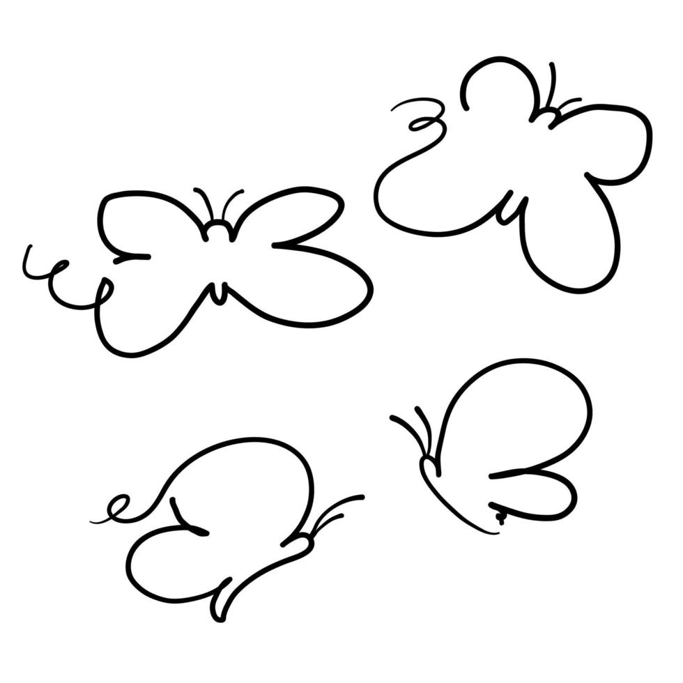 icône d'illustration papillon doodle dessiné à la main vecteur