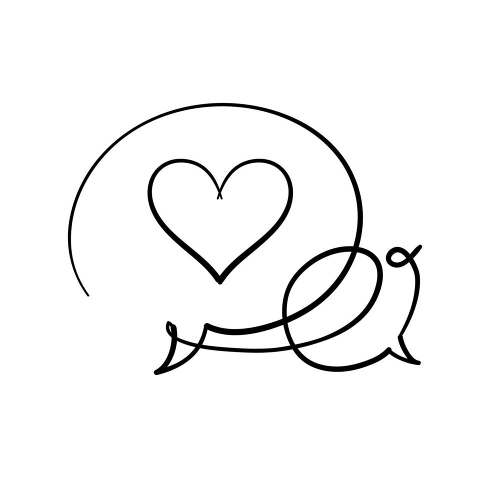 discours de bulle dessiné à la main avec illustration de symbole d'amour de coeur doodle vectoriel