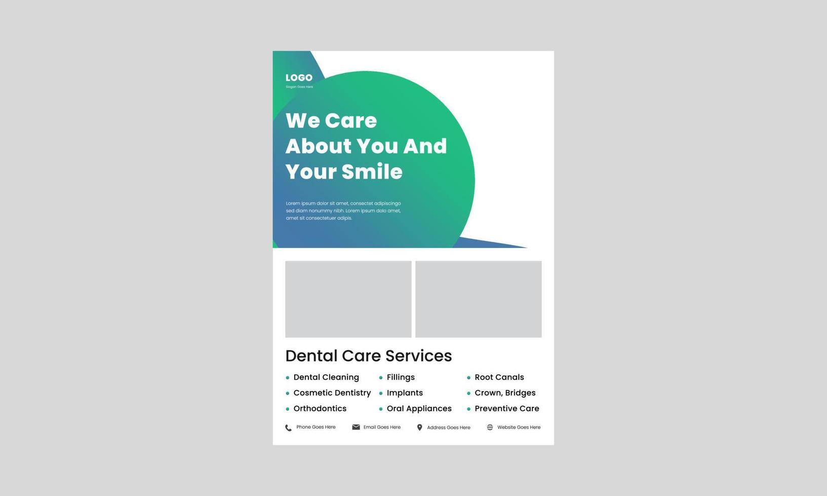 soins dentaires prenez soin de vos dents dépliant professionnel de service de soins dentaires, affiche, couverture, dépliant, modèle de conception de brochure. vecteur