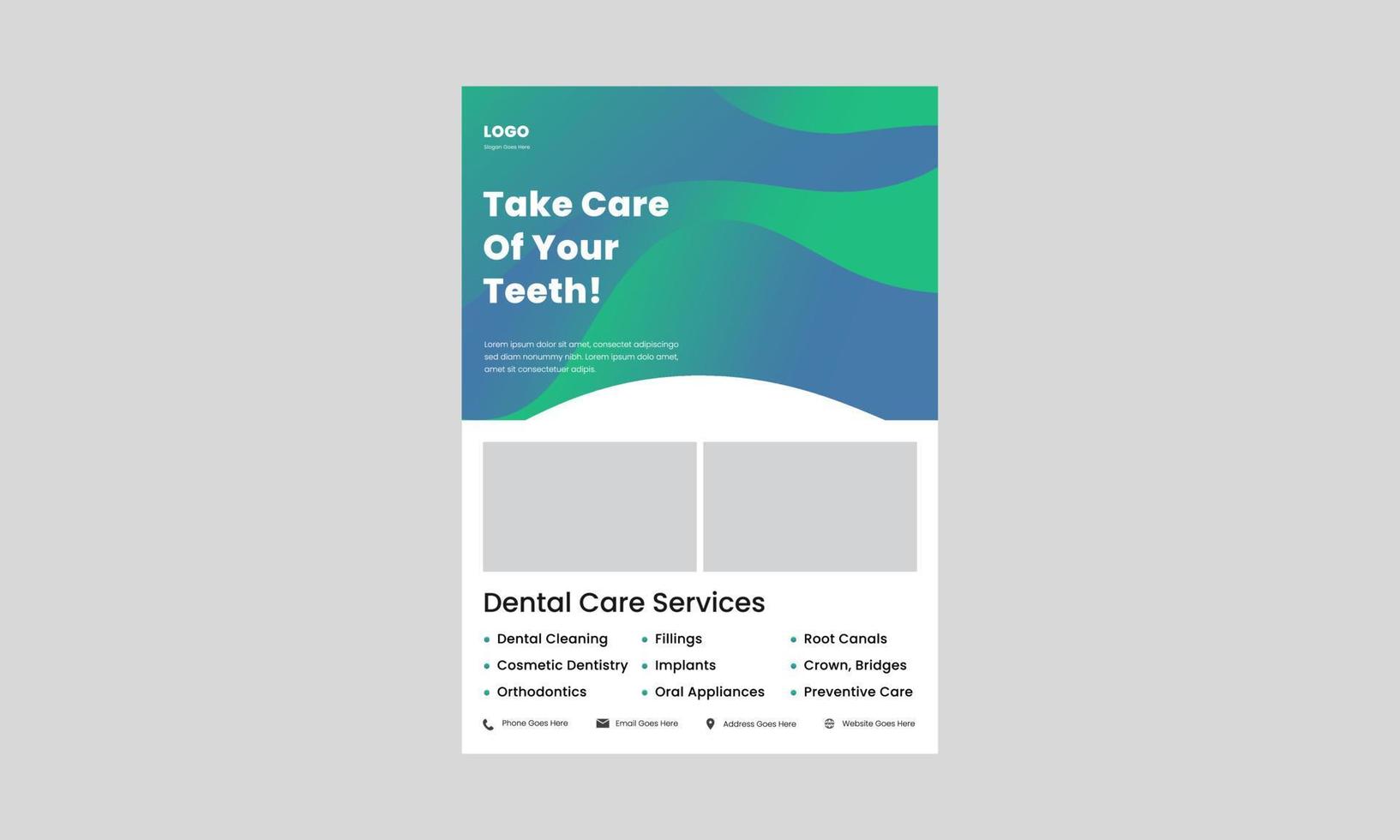 soins dentaires prenez soin de vos dents dépliant professionnel de service de soins dentaires, affiche, couverture, dépliant, modèle de conception de brochure. vecteur