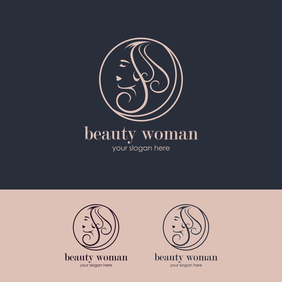 modèle de logo de salon de beauté coiffure pour femmes style sillhouette vecteur