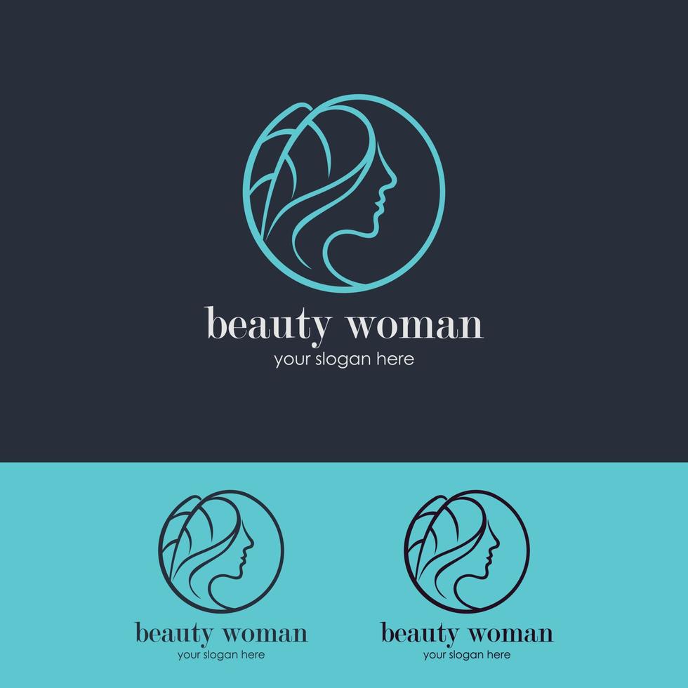 modèle de logo de salon de beauté coiffure pour femmes style sillhouette vecteur