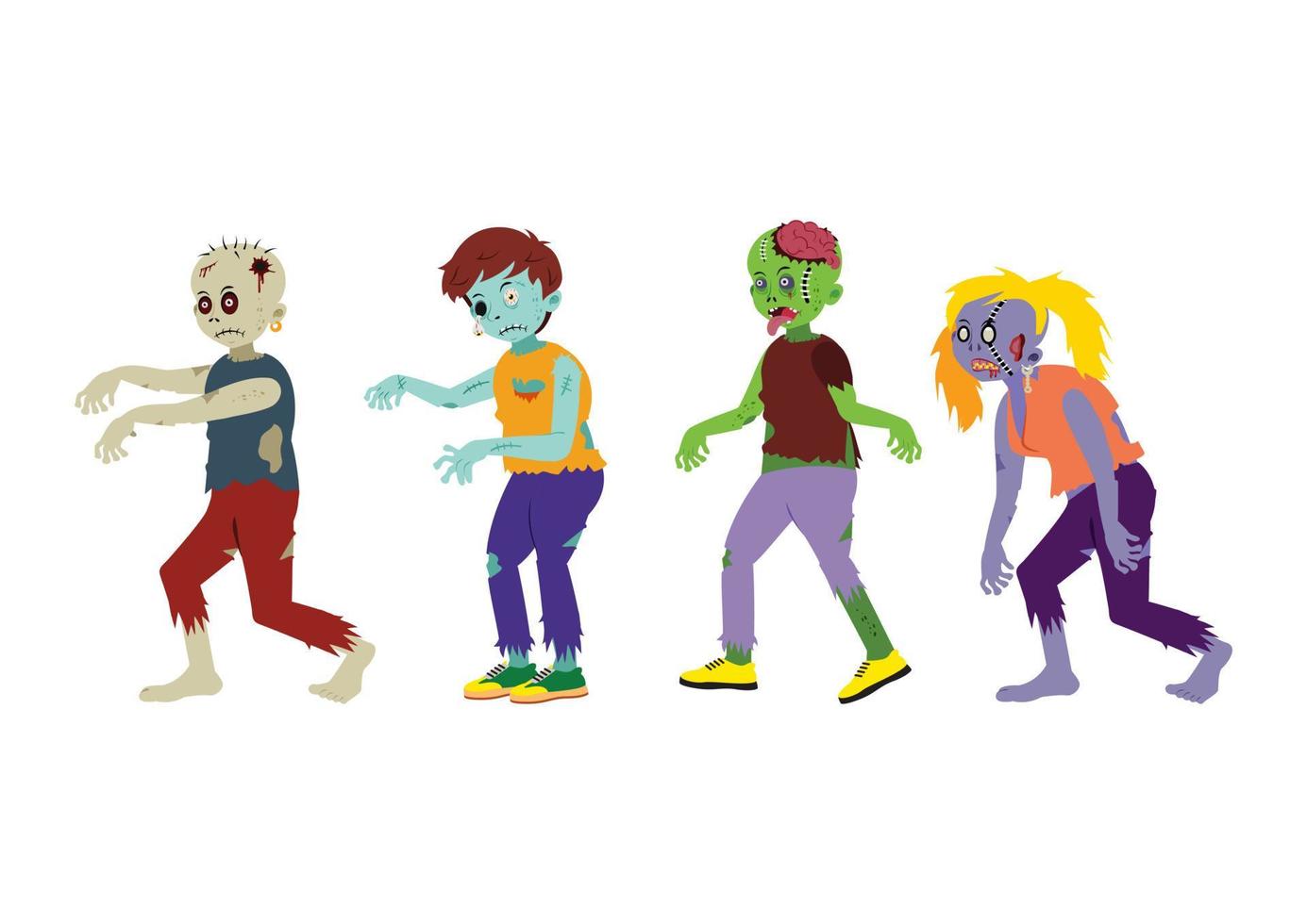 caractère différent de l'illustration des zombies. zombies effrayants de dessin animé isolés sur fond blanc vecteur