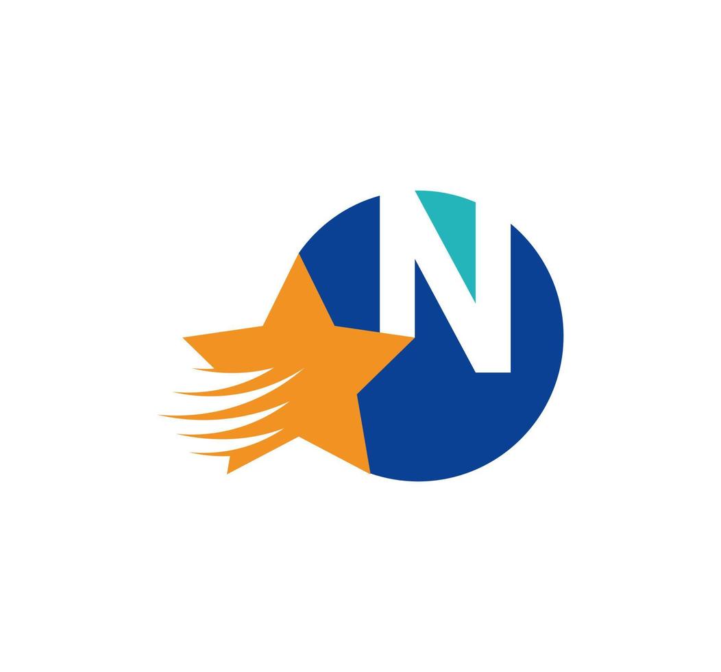 logo de lettre n et étoile volante créative. initiales du logo de l'entreprise dans l'emblème rond. vecteur