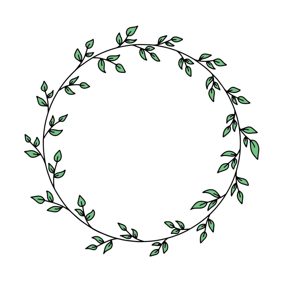 cadre floral coloré de vecteur avec illustration de feuilles. belle couronne de décoration ronde avec des feuilles pour les invitations, cartes de voeux, mariage