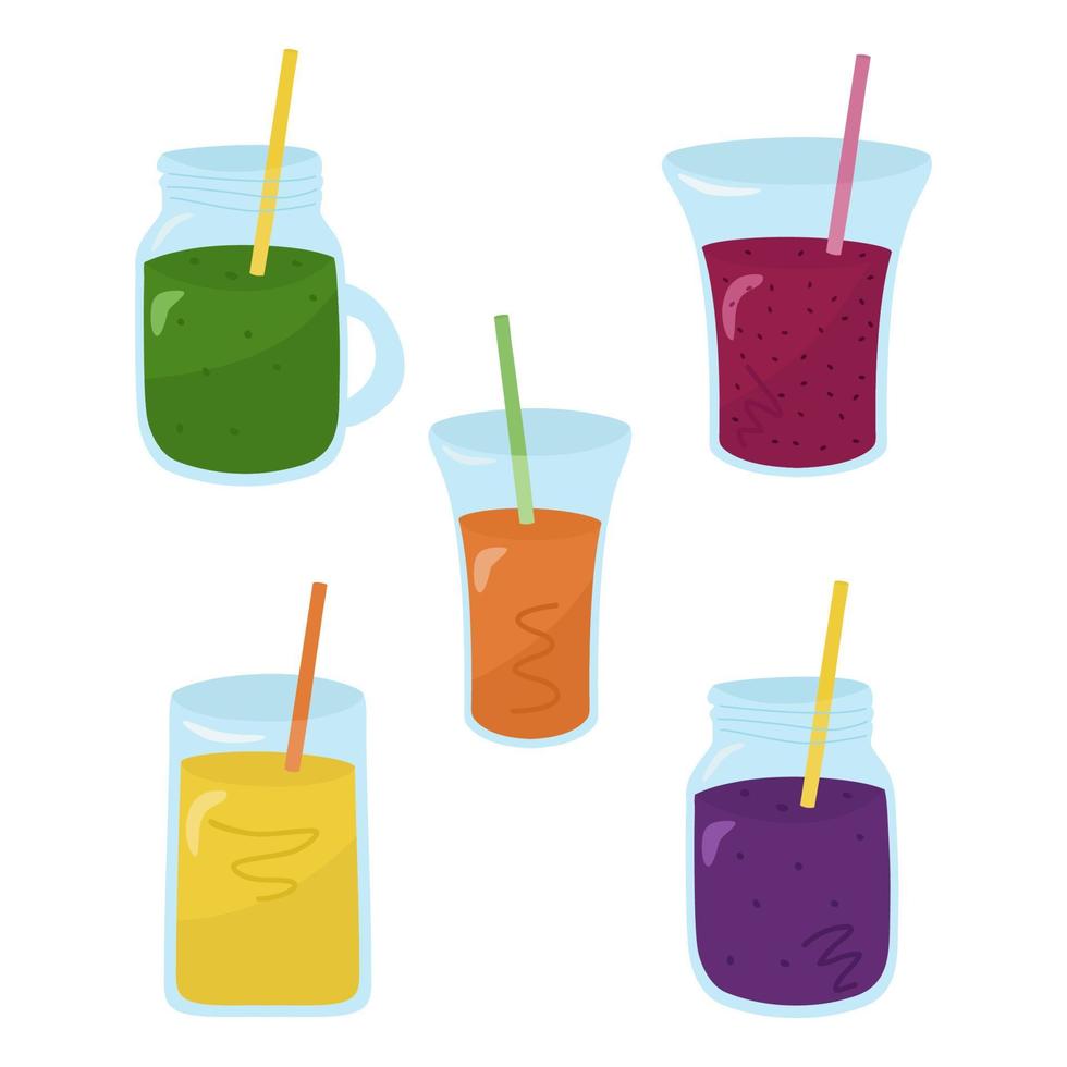 ensemble de smoothies. désintoxication, bonne nutrition. vecteur. dans le style du dessin à la main. vecteur