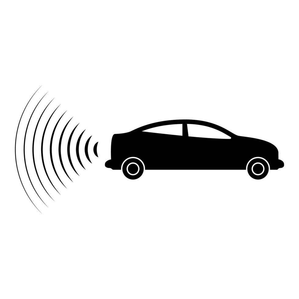 voiture radio signaux capteur technologie intelligente pilote automatique retour direction icône noir couleur illustration vectorielle image style plat vecteur
