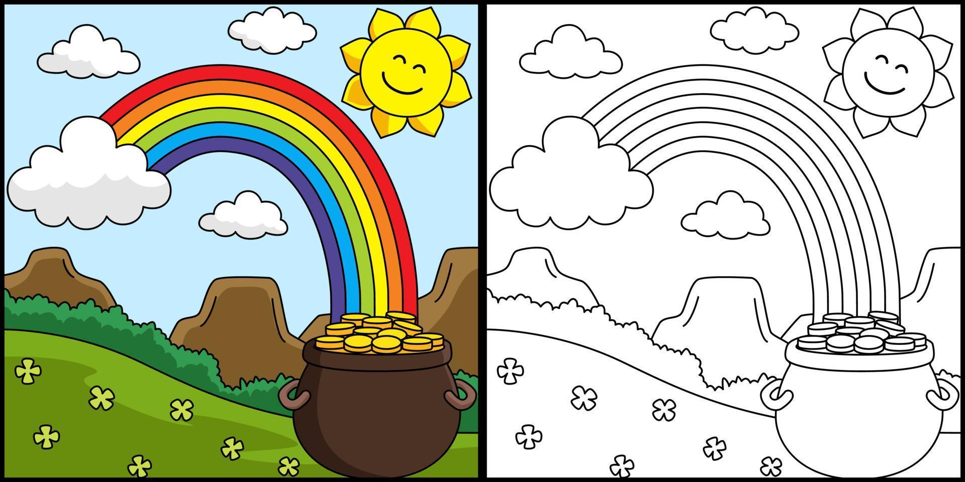 saint patricks jour arc-en-ciel coloriage page vecteur