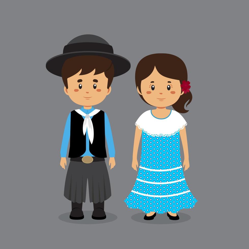 personnage de couple portant une robe traditionnelle argentine vecteur