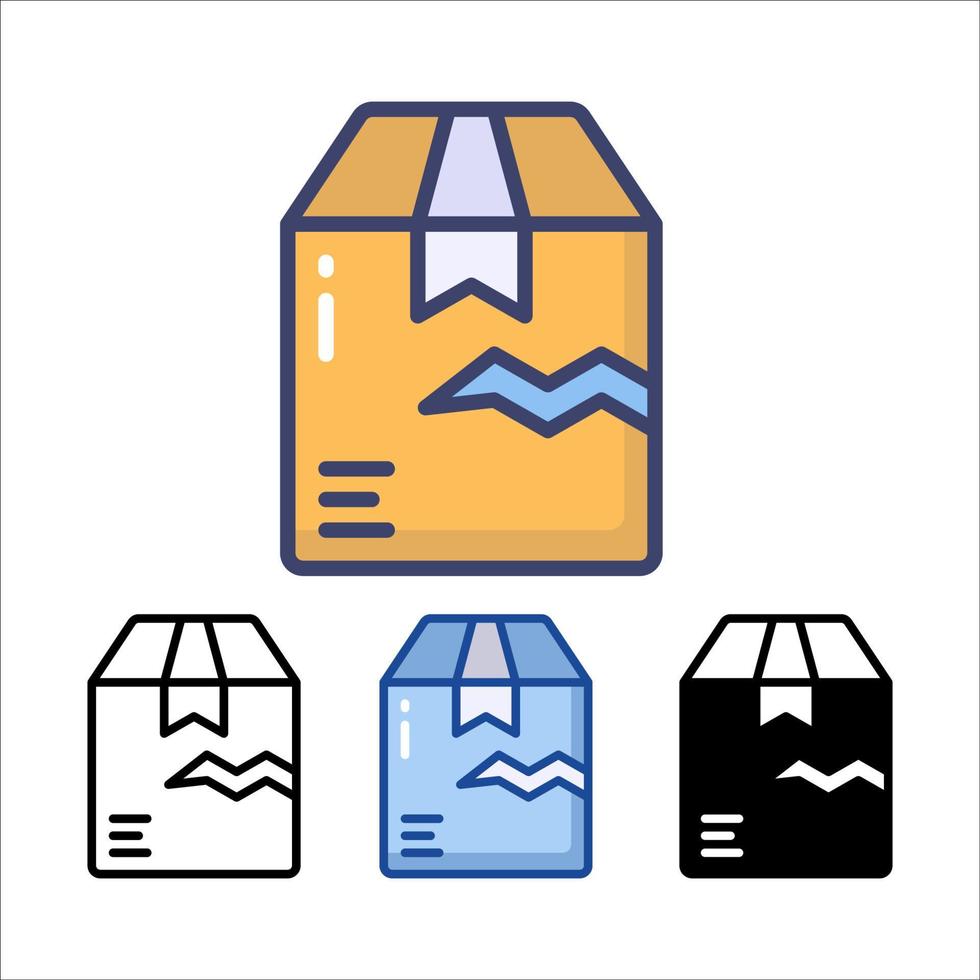symbole d'icône de boîte en carton cassée, conception plate de pictogramme pour les applications et les sites Web, isolé sur fond blanc, illustration vectorielle vecteur