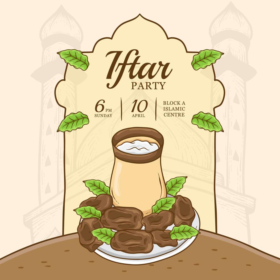 modèle d'affiche iftar avec illustration de fruits dates dessinées à la main vecteur