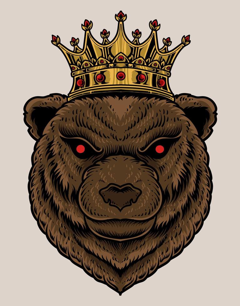 illustration tête d'ours avec couronne de roi vecteur