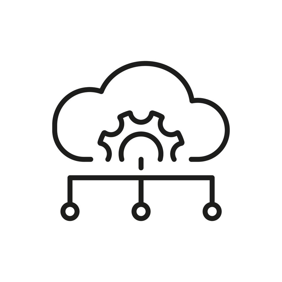 gestion du cloud et icône de la ligne de configuration du serveur. nuage numérique avec icône de contour de concept de configuration d'engrenage. pictogramme linéaire de configuration de cloud computing. illustration vectorielle. vecteur
