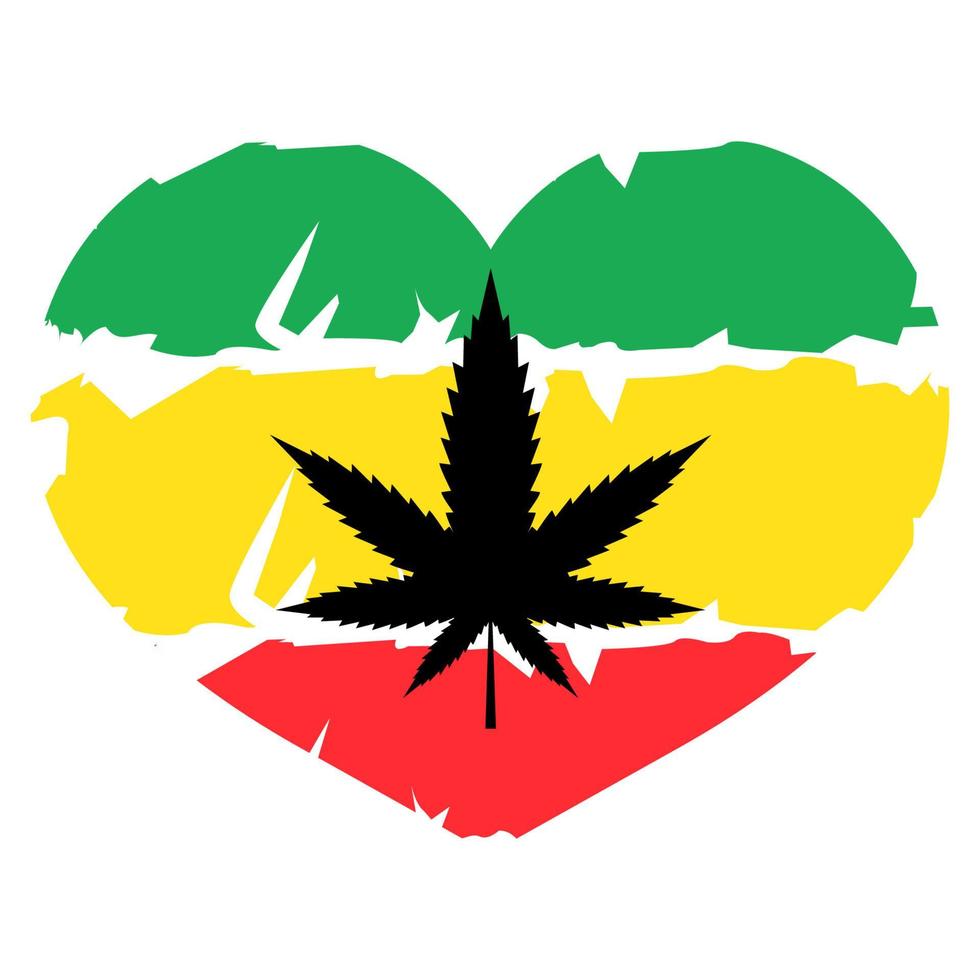 aime le cannabis. illustration de reggae. feuille de vecteur vert de cannabis ou de marijuana