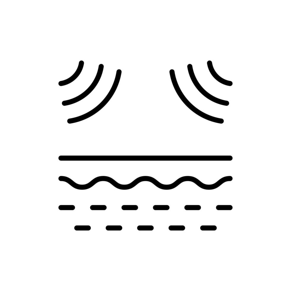 influence des ondes ultrasonores sur l'icône de la ligne de la peau. élimination au laser du pictogramme linéaire de problème de peau. icône de contour de traitement de beauté. barrière cutanée de mauvais impact. illustration vectorielle isolée. vecteur