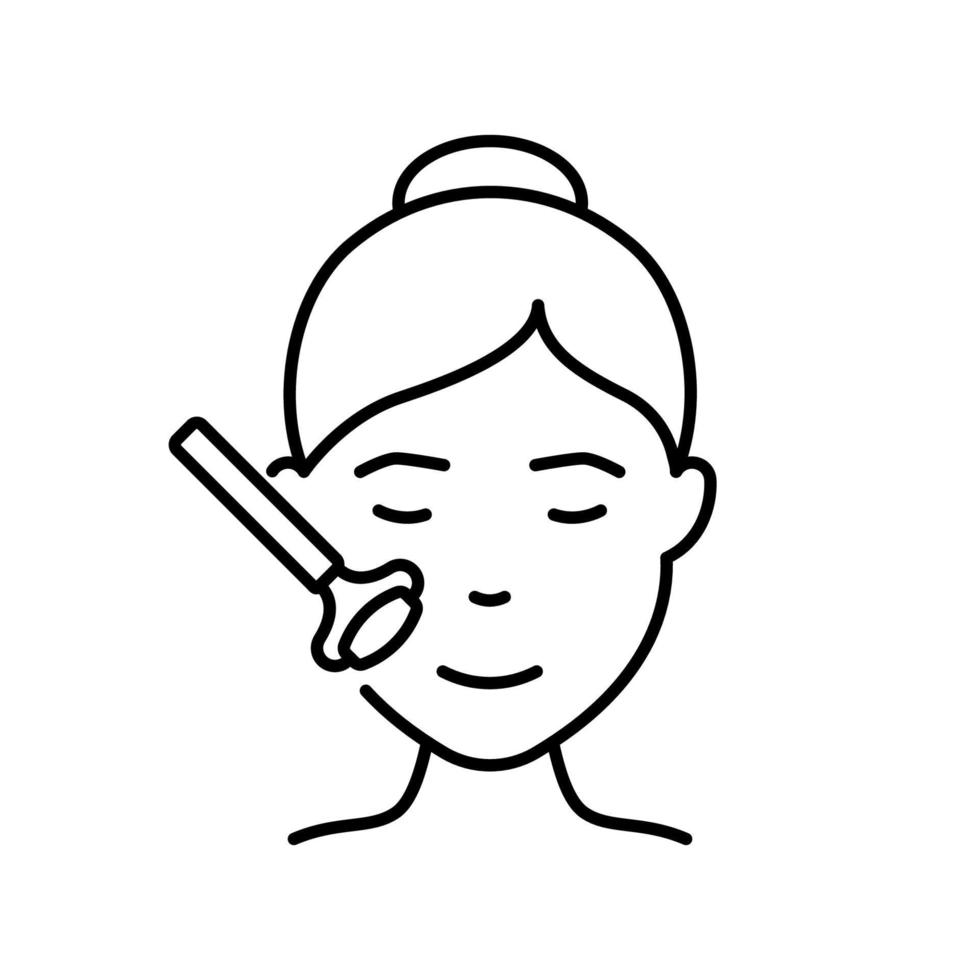 procédure de soins de la peau et massage facial avec icône de ligne de rouleau. rouleau de jade pour l'icône de contour de massage facial et de relaxation. procédure de relaxation de beauté pour l'icône de contour de visage de peau féminine. illustration vectorielle. vecteur