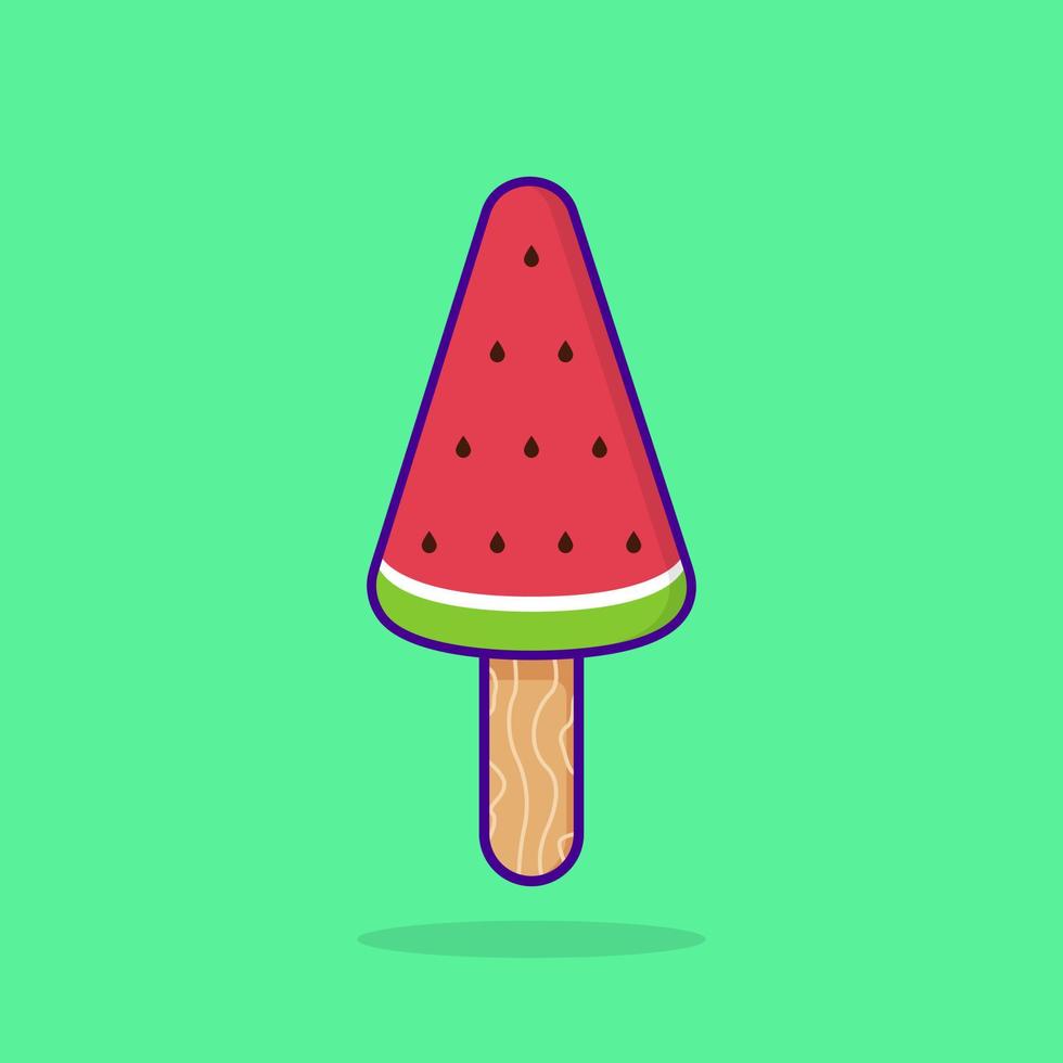 popsicle pastèque sur bâton. glace aux fruits sur fond vert. glace mignonne congelée douce sur bâton en style cartoon. illustration vectorielle isolée. vecteur