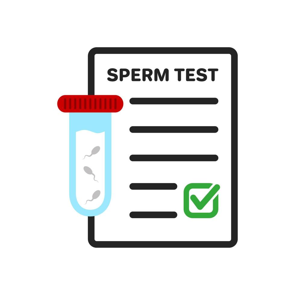 résultat du test de sperme sur l'icône plate du presse-papiers. analyse médicale du sperme pour l'icône de paternité ou d'infertilité. concept de recherche en laboratoire de sperme. illustration vectorielle isolée. vecteur