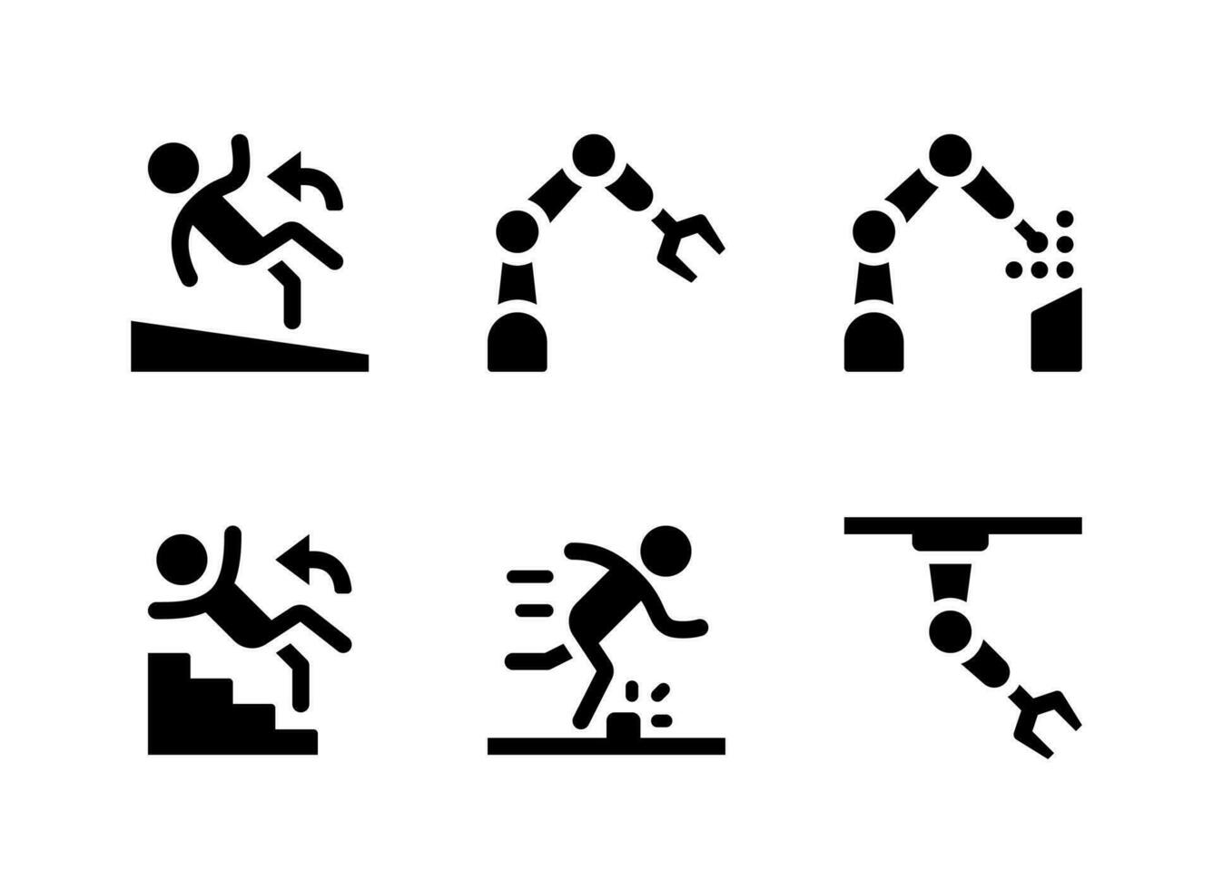 ensemble simple d'icônes solides vectorielles liées à la religion de l'activité d'usine. contient des icônes comme chute, machine à souder, griffes robotiques et plus encore. vecteur