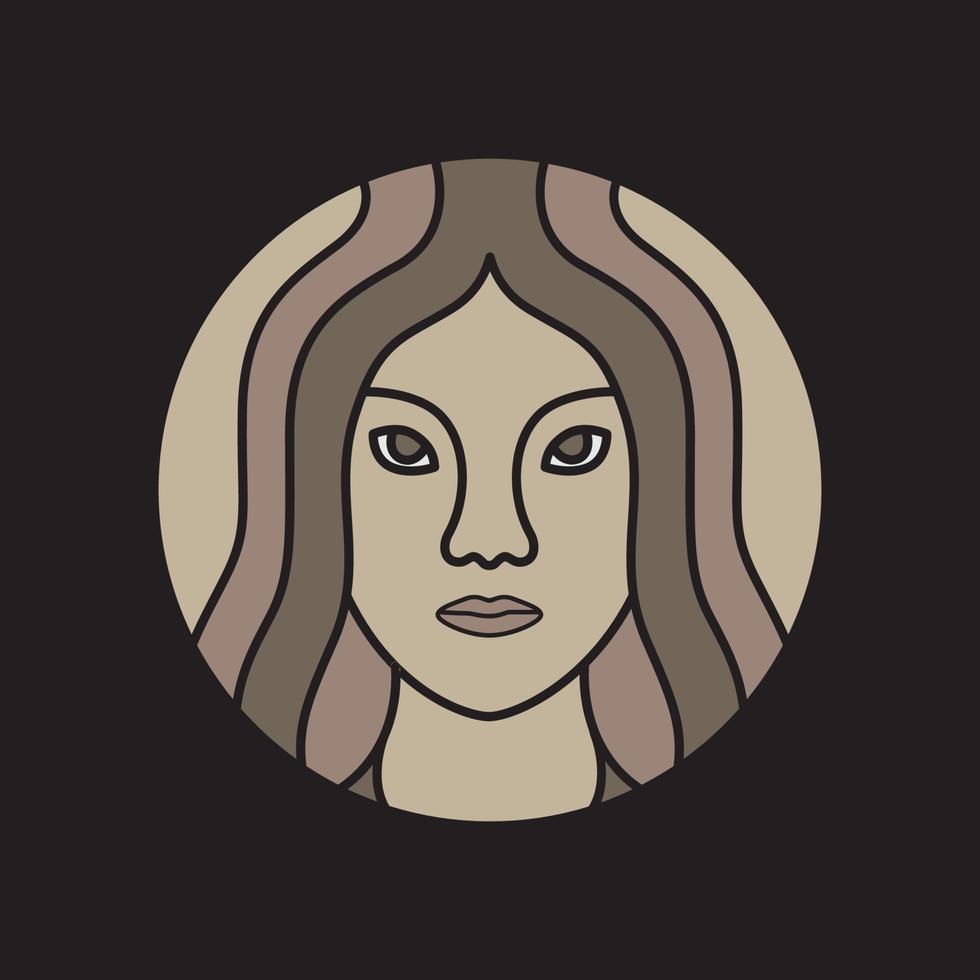 création de logo de beauté cheveux longs femme visage vintage, illustration d'icône de symbole graphique vectoriel idée créative
