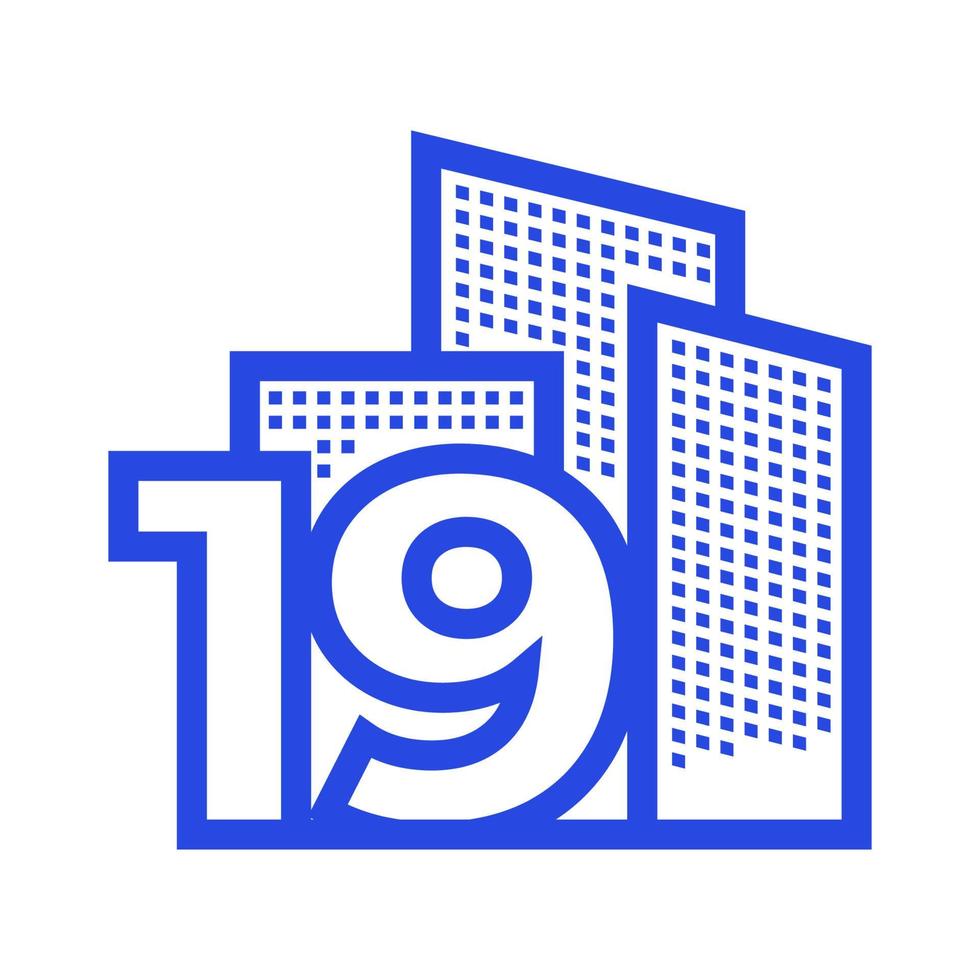 numéro 19 avec création de logo immobilier symbole graphique vectoriel icône illustration idée créative