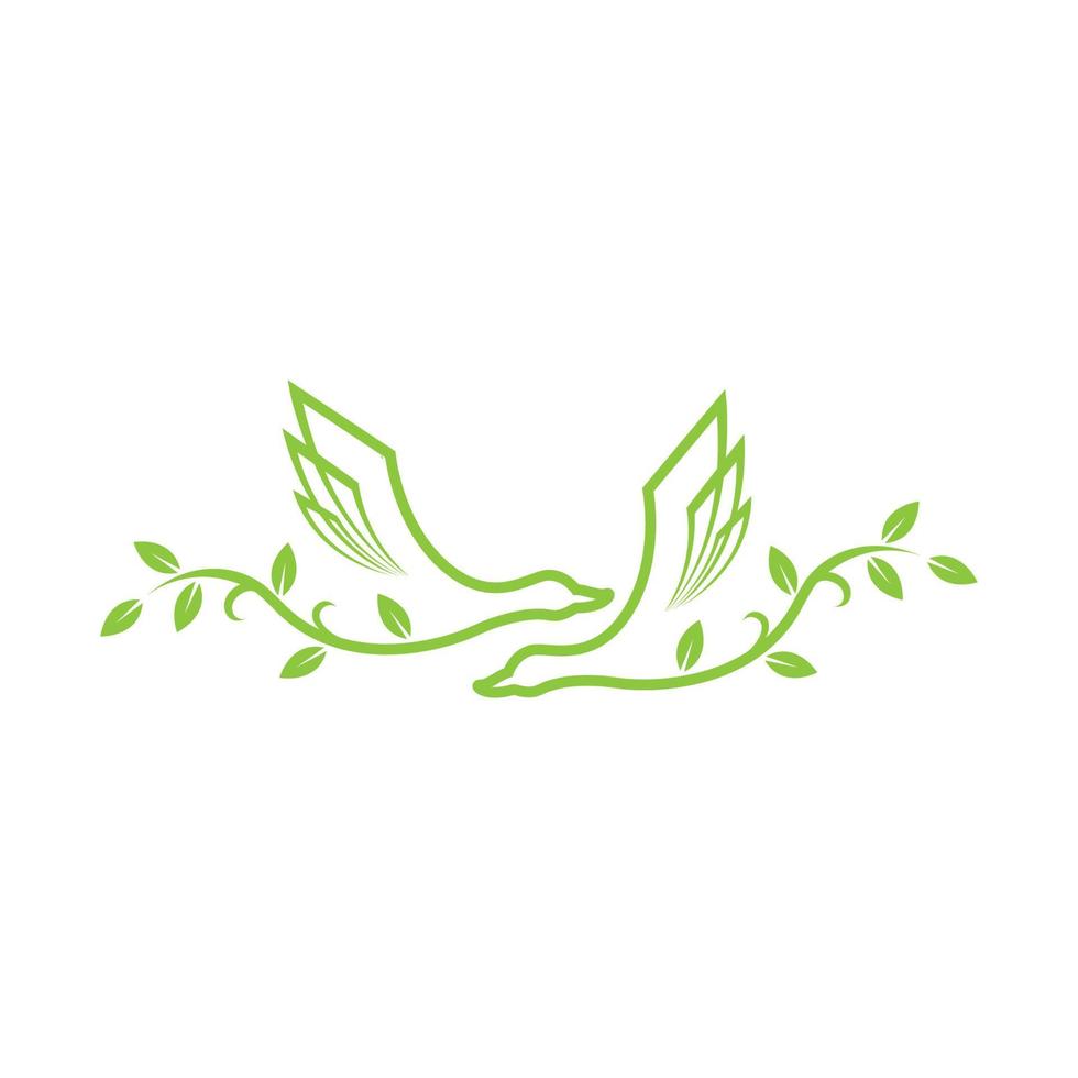 couple oiseau mouche d'oie avec création de logo de feuille, illustration d'icône de symbole graphique vectoriel idée créative