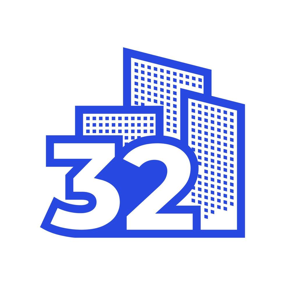 numéro 32 avec création de logo immobilier symbole graphique vectoriel icône illustration idée créative