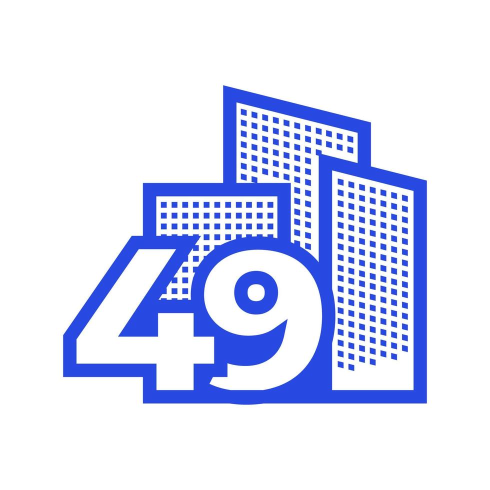 numéro 49 avec bâtiment logo design graphique vectoriel symbole icône illustration idée créative