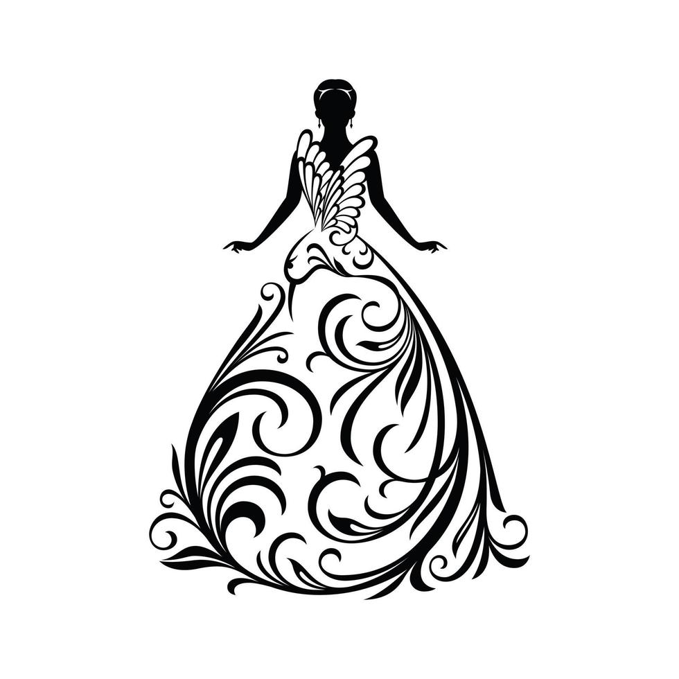 ornement silhouette femme en robe pour la décoration de mariage vecteur