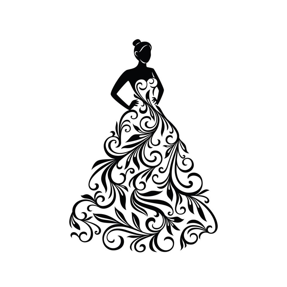 ornement silhouette femme en robe pour la décoration de mariage vecteur