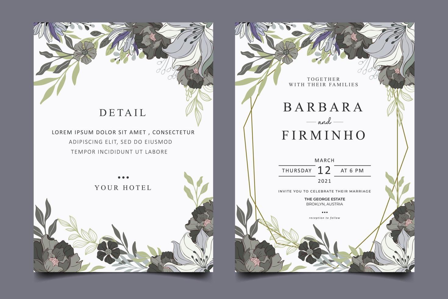 conception de cartes d'invitation de mariage floral vecteur