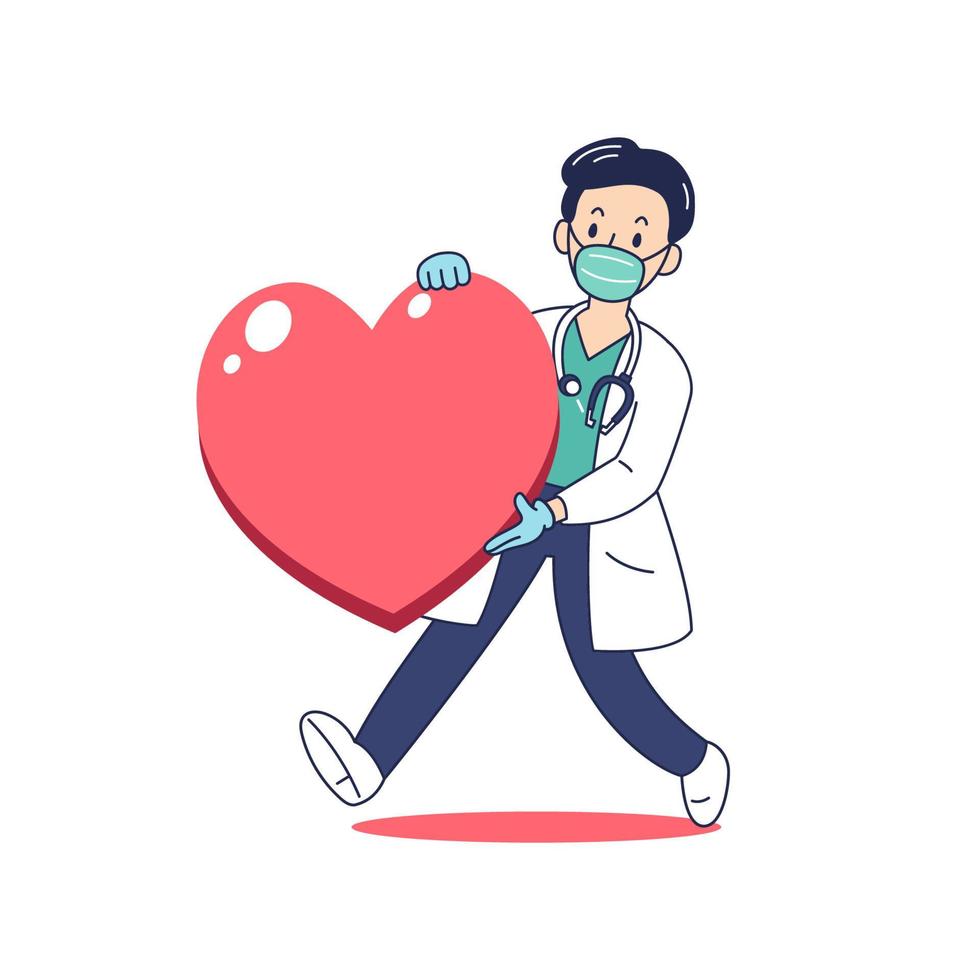 illustration vectorielle médecin de sexe masculin avec grand coeur vecteur