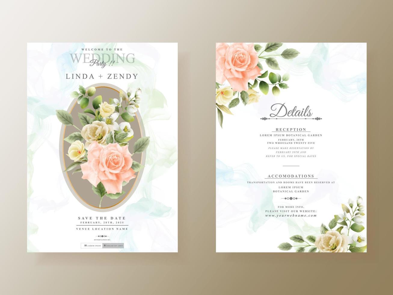 modèle de carte d'invitation de mariage floral unique vecteur