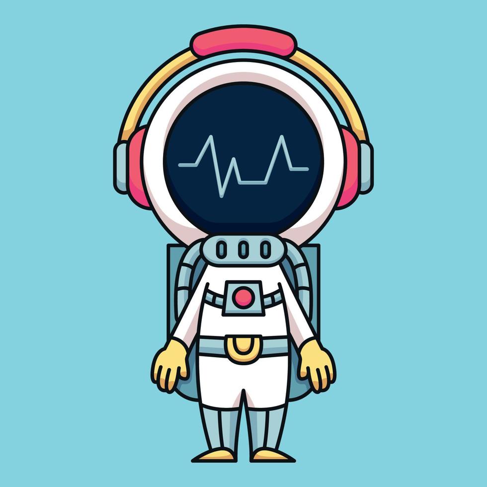 astronaute portant des écouteurs écoutant de la musique, illustration d'icône de dessin animé mignon vecteur