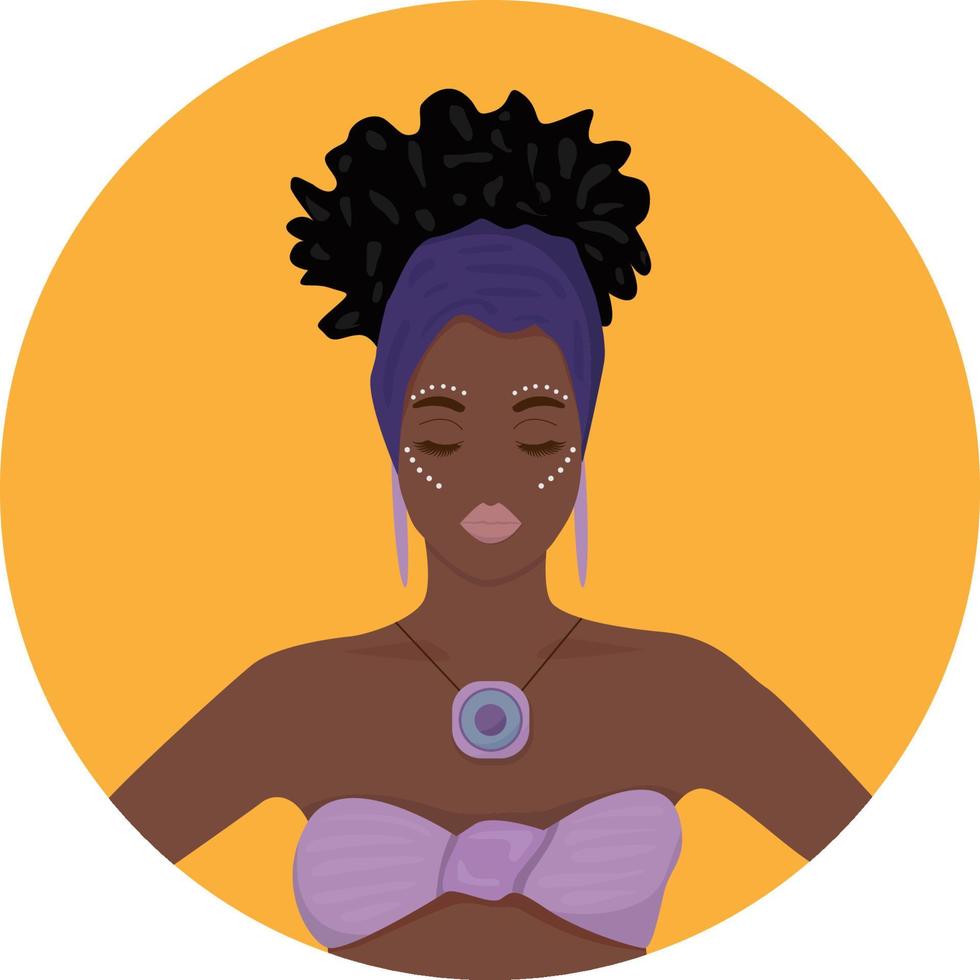 portrait d'une belle femme noire. fille afro-américaine de dessin animé. fille afro-américaine moderne aux cheveux bouclés. vecteur