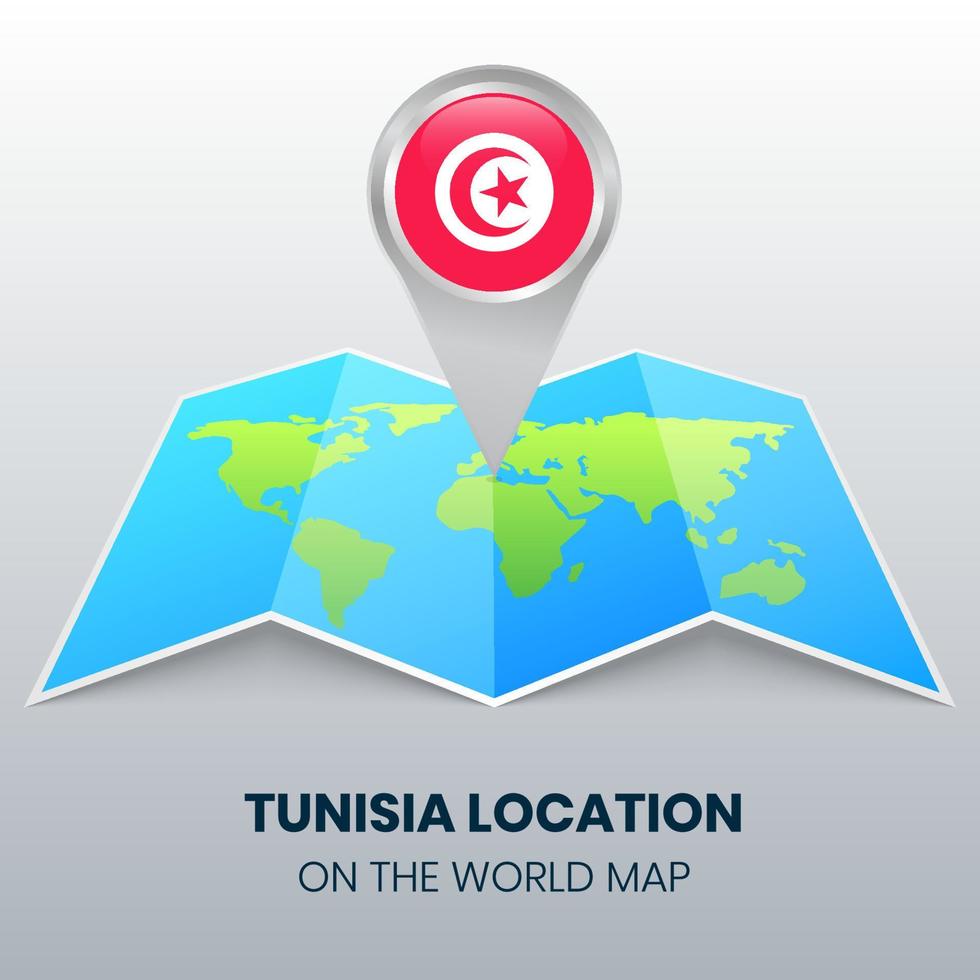 icône de localisation de la tunisie sur la carte du monde vecteur