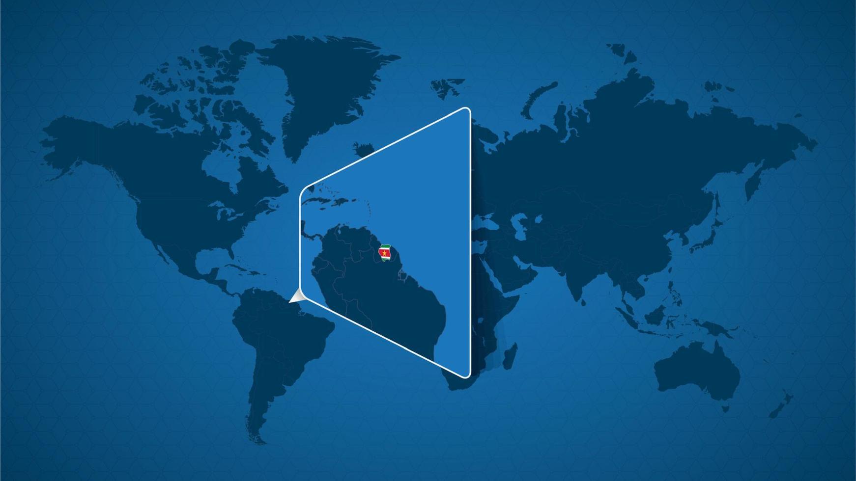 carte du monde détaillée avec carte agrandie épinglée du suriname et des pays voisins. vecteur