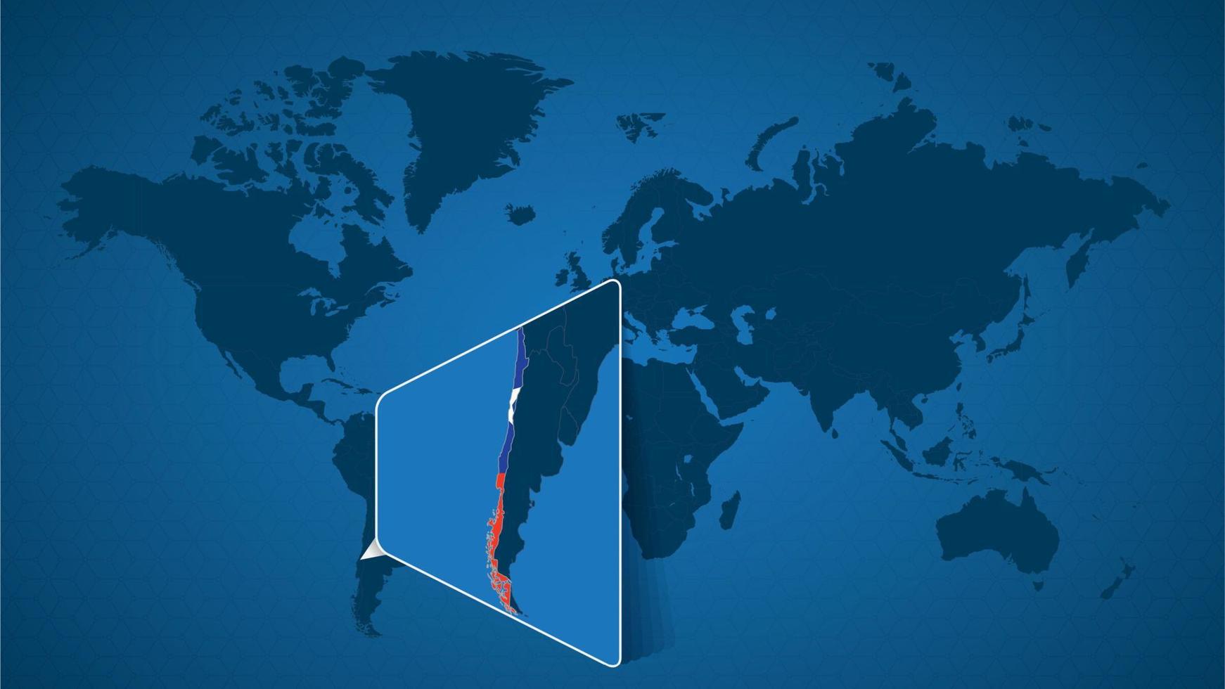 carte du monde détaillée avec carte agrandie épinglée du chili et des pays voisins. vecteur