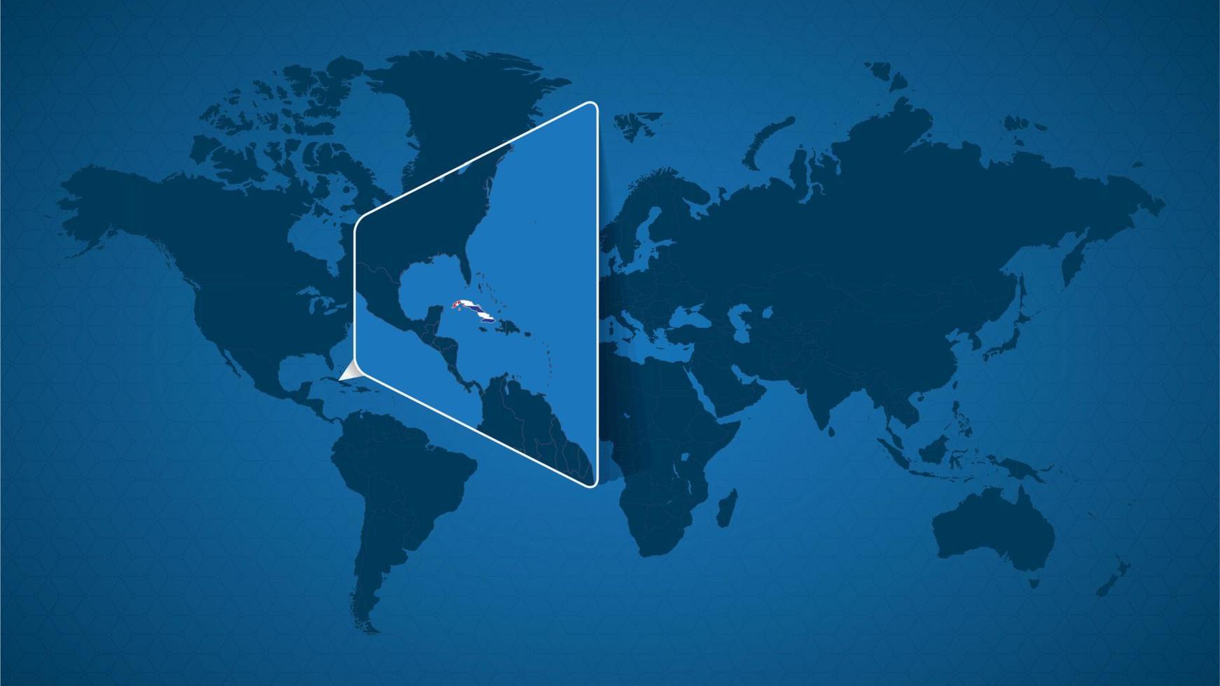 carte du monde détaillée avec carte agrandie épinglée de cuba et des pays voisins. vecteur