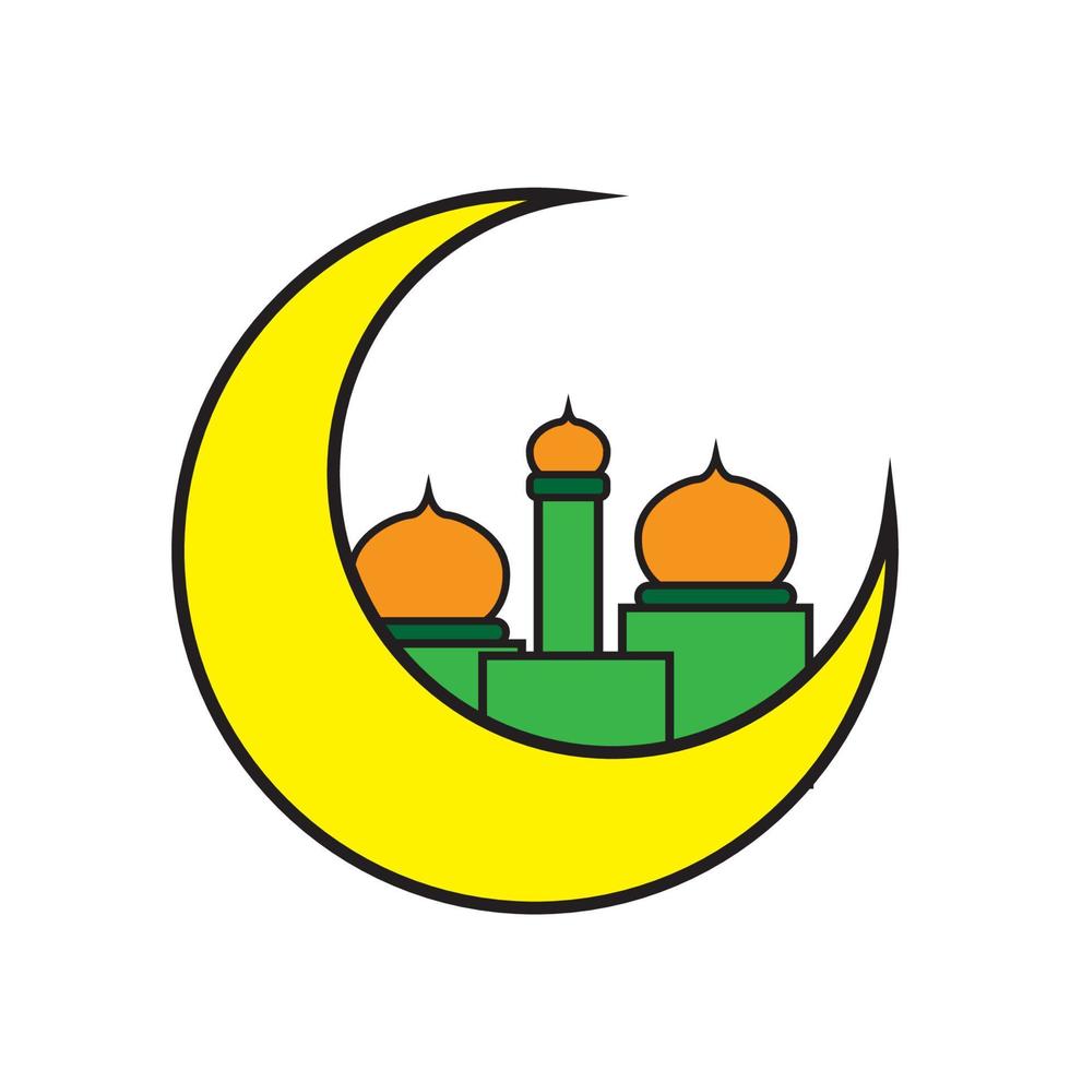 conception colorée d'illustration de mosquée et de lune. illustration de l'aïd al-fitr. vecteur