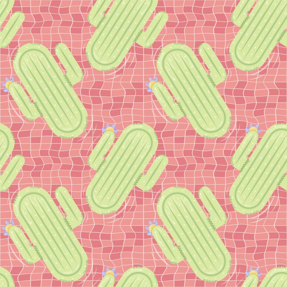 modèle sans couture avec matelas gonflables en forme de cactus pour la fête de la piscine, fond de tissu et bannière vecteur